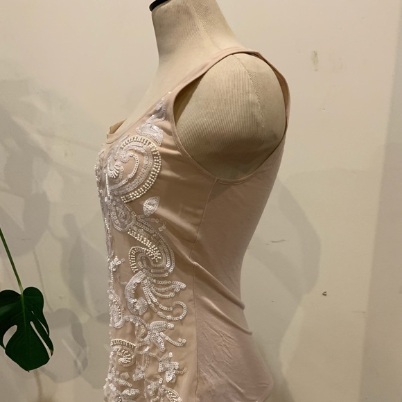 Express Nude White Sequin Embellished Tank Too - Picture 2 of 5